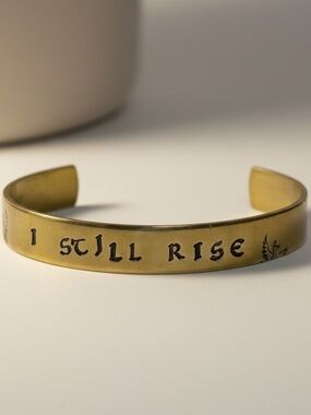 Handmade stamped‎ motivational phoenix gold brass adjustable cuff bracelet